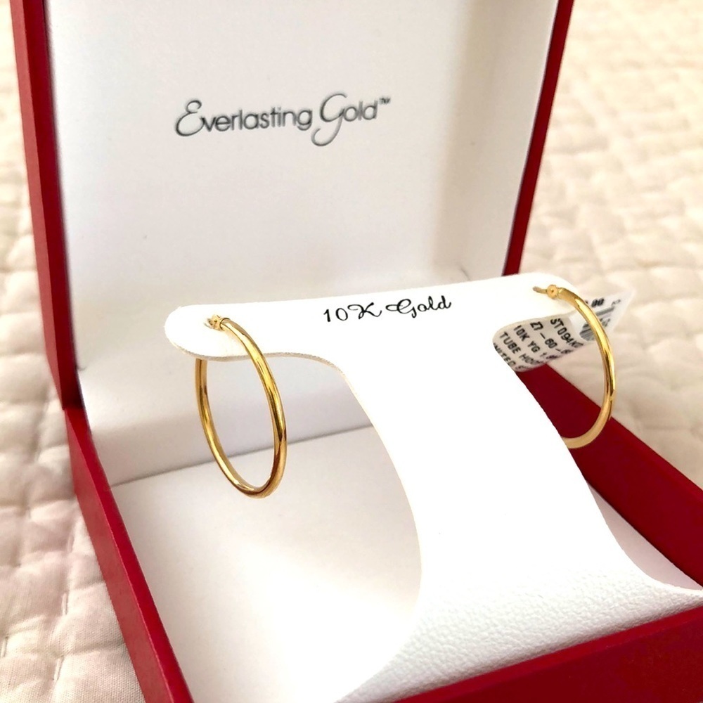 10k Gold Tube Hoop Earrings 28mm/1.1 Inch NWT